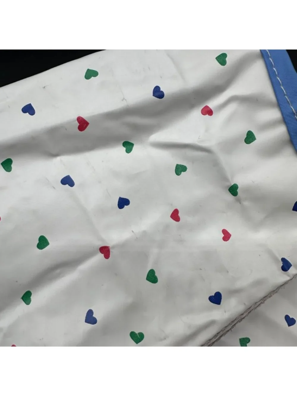 Vintage Girls Reversible Hooded Raincoat Jacket White Heart Blue 80s Size Large - Picture 9 of 13